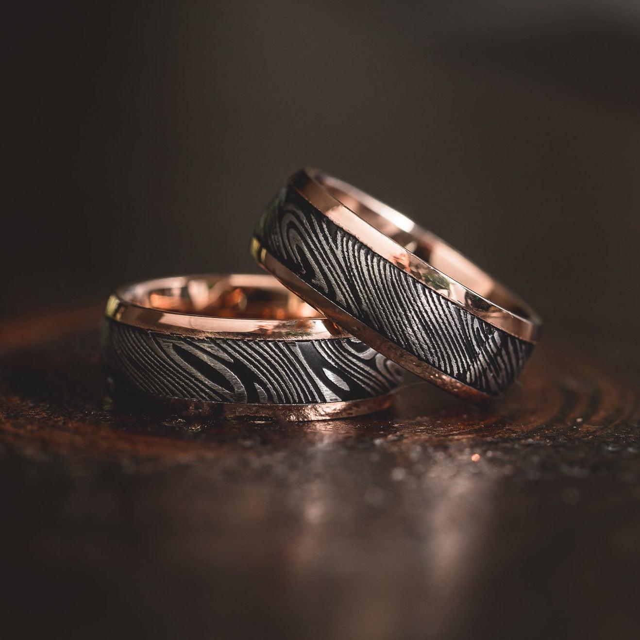 Men's Wedding Ring, Unique wide 6 mm Rose Gold Black Personalized Ring |  Benati